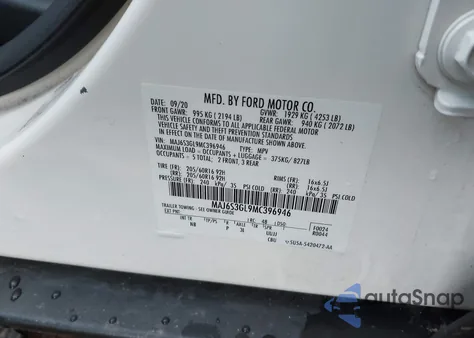 2021 Ford Ecosport Se z USA, uszkodzony, nr VIN MAJ6S3GL9MC396946